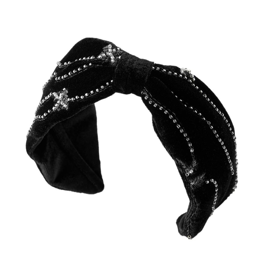 Zara Black Velvet Headband with beaded Embellishments